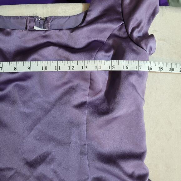 Satin Eggplant Purple Prom Bridesmaid Dress with Side Pickups - Size 14 - Picture 4 of 7